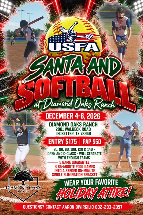 SANTA AND SOFTBALL AT DIAMOND OAKS RANCH flyer