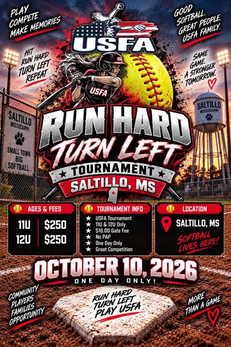 RUN HARD TURN LEFT - SALTILLO - 11U-12U ONLY flyer